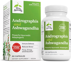 Terry Naturally Andrographis and Ashwagandha - Immune System Support Supplement - Support Energy & Healthy Stress Response - Energy Support Supplement - 60 Capsules