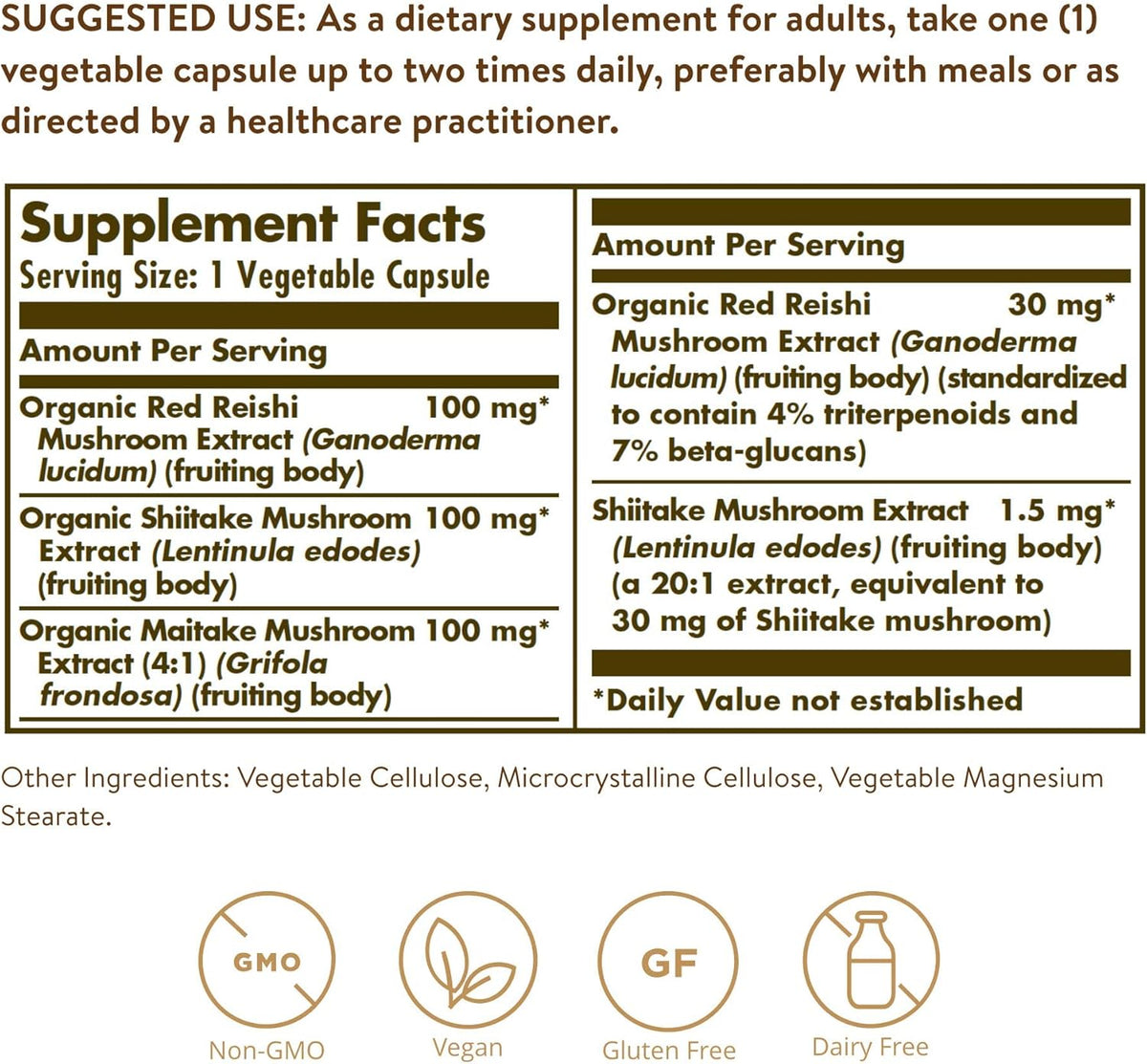 Solgar Multi-Mushroom Complex, 50 Vegetable Capsules - Reishi, Shiitake, Maitake Mushroom Extract - Natural Source of Beta Glucans - Non-GMO, Vegan, Gluten Free, Dairy Free - 50 Servings