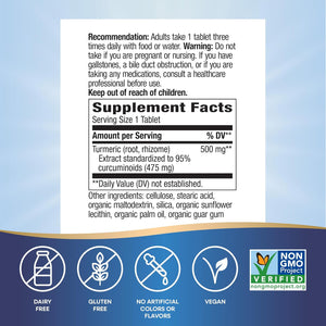 Nature's Way Turmeric, Premium Extract, Supports Joint Health*, Standardized to 95% Curcuminoids, 500 mg per Serving, Non-GMO Project Verified, 60 Tablets