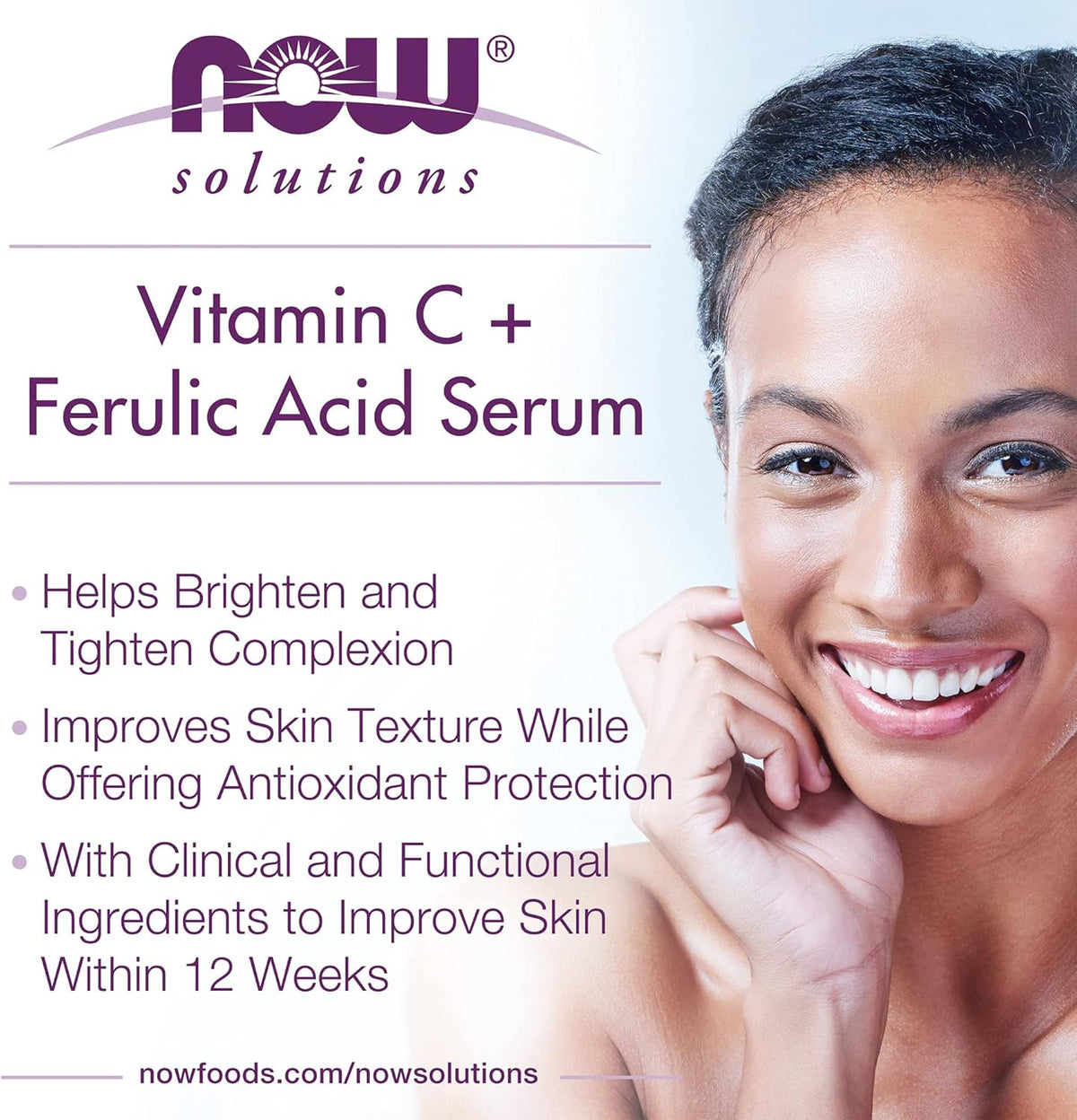 NOW Foods Solutions, Vitamin C Serum Plus Ferulic Acid, Skin Brightening and Tightening, Highly Concentrated, 1-Ounce