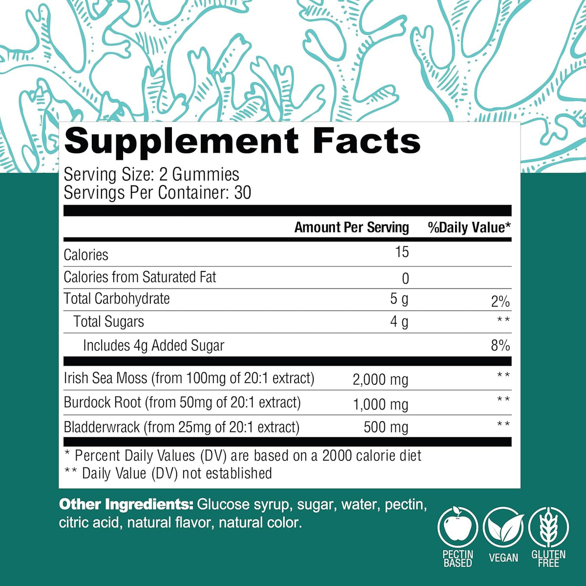 COUNTRY FARMS Irish Sea Moss Gummies, 2000mg Irish Moss, Burdock Root, Bladderwrack for Immune Support, Promotes Digestive Health, Skin and Hair Support, Pectin Based, Vegan, Gluten Free, Green Apple