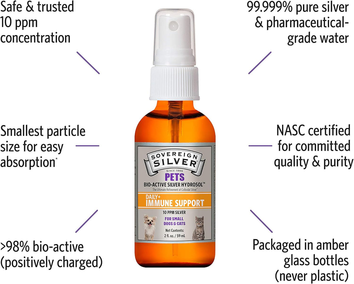 Sovereign Silver Bio-Active Silver Hydrosol for Pets Immune Support – Fine Mist, 2 oz.