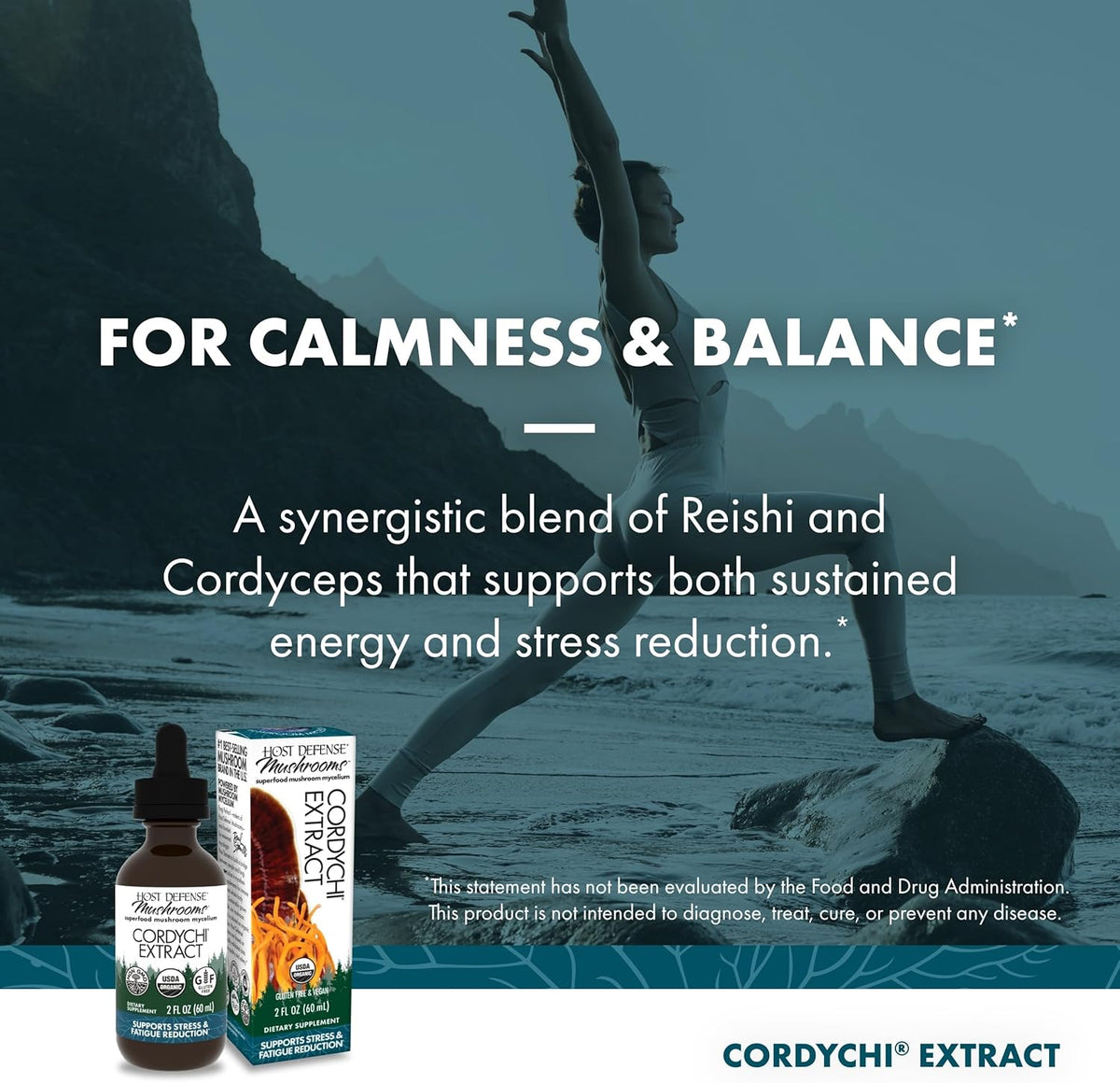Host Defense CordyChi Extract - Energy &amp; Immune Support Supplement - Cordyceps &amp; Reishi Mushroom Supplement for Relaxation &amp; Respiratory Support - Aids Against Tiredness - 2 fl oz