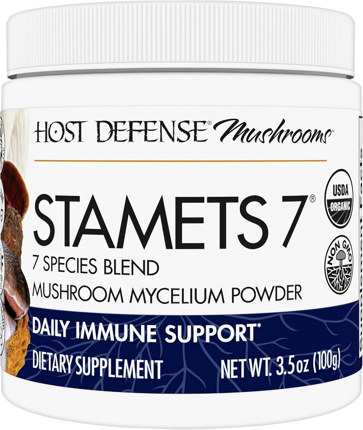 Host Defense Stamets 7 Mushroom Powder - 7 Species Blend - Mushroom Supplement for Immune Support with Royal Sun Blazei, Cordyceps, Reishi, Maitake, Lion&#39;s Mane, Chaga &amp; Mesima - 3.5 oz (66 Servings)