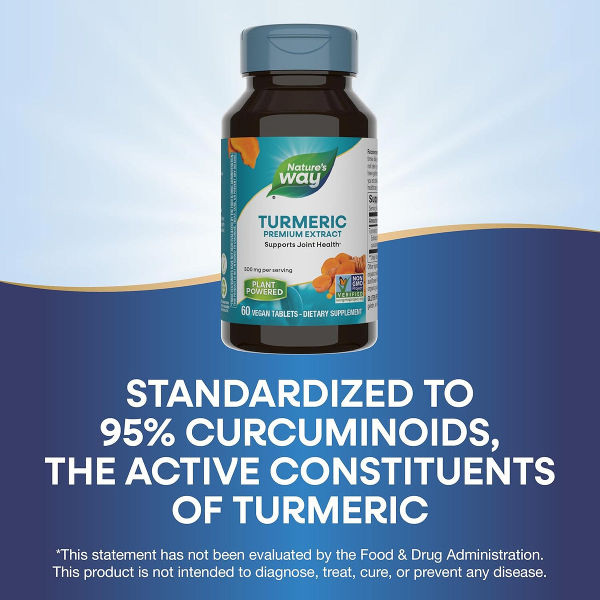 Nature&#39;s Way Turmeric, Premium Extract, Supports Joint Health*, Standardized to 95% Curcuminoids, 500 mg per Serving, Non-GMO Project Verified, 60 Tablets
