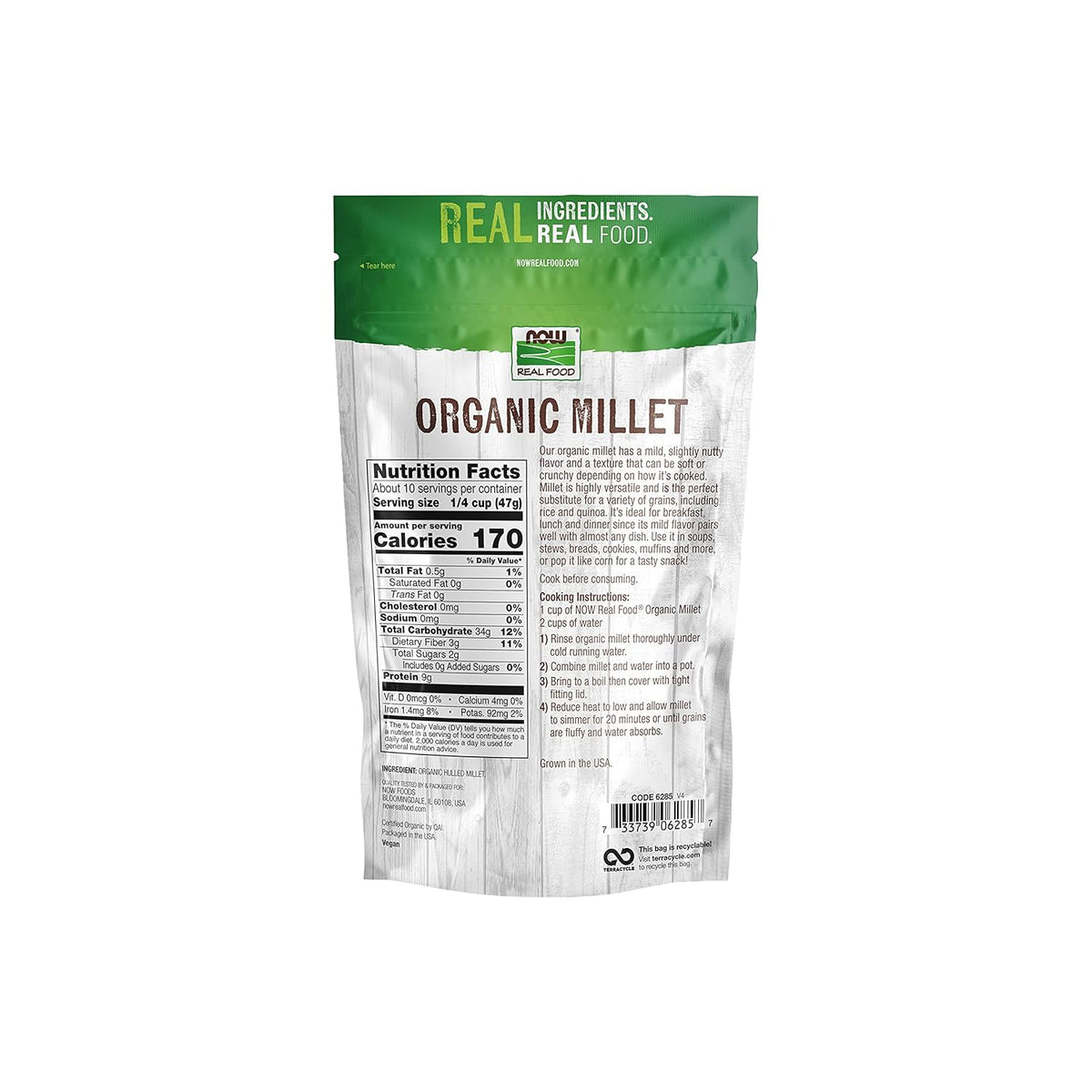 NOW Foods, Organic Millet, Gluten-Free, Whole Grain, Hulled, USA-Grown, 16-Ounce