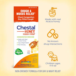 Boiron Chestal Honey Adult Cold and Cough Syrup for Nasal and Chest Congestion, Runny Nose, and Sore Throat Relief - 6.7 Fl oz
