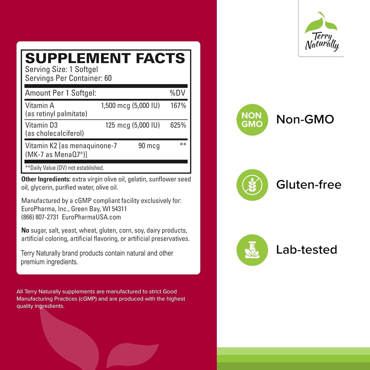 Terry Naturally Artery Strong - Cardio Health &amp; Vascular Elasticity and Strength Support - Cardiovascular Support Supplement with Vitamins A &amp; D3 - Aids Blood Vessel Elasticity - 60 Softgels