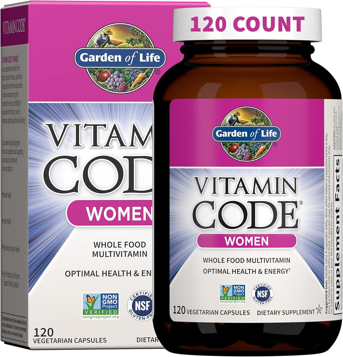 Garden of Life Multivitamin for Women, Vitamin Code Women&#39;s Multi - 120 Capsules, Whole Food Womens Multi, Vitamins, Iron, Folate not Folic Acid &amp; Probiotics for Womens Energy, Vegetarian Supplements