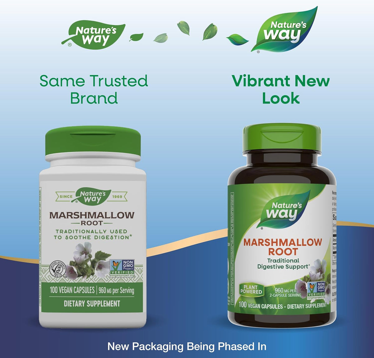 Nature's Way Marshmallow Root, Traditionally Used to Soothe Digestion*, Non-GMO Project Verified, Vegan, 100 Capsules