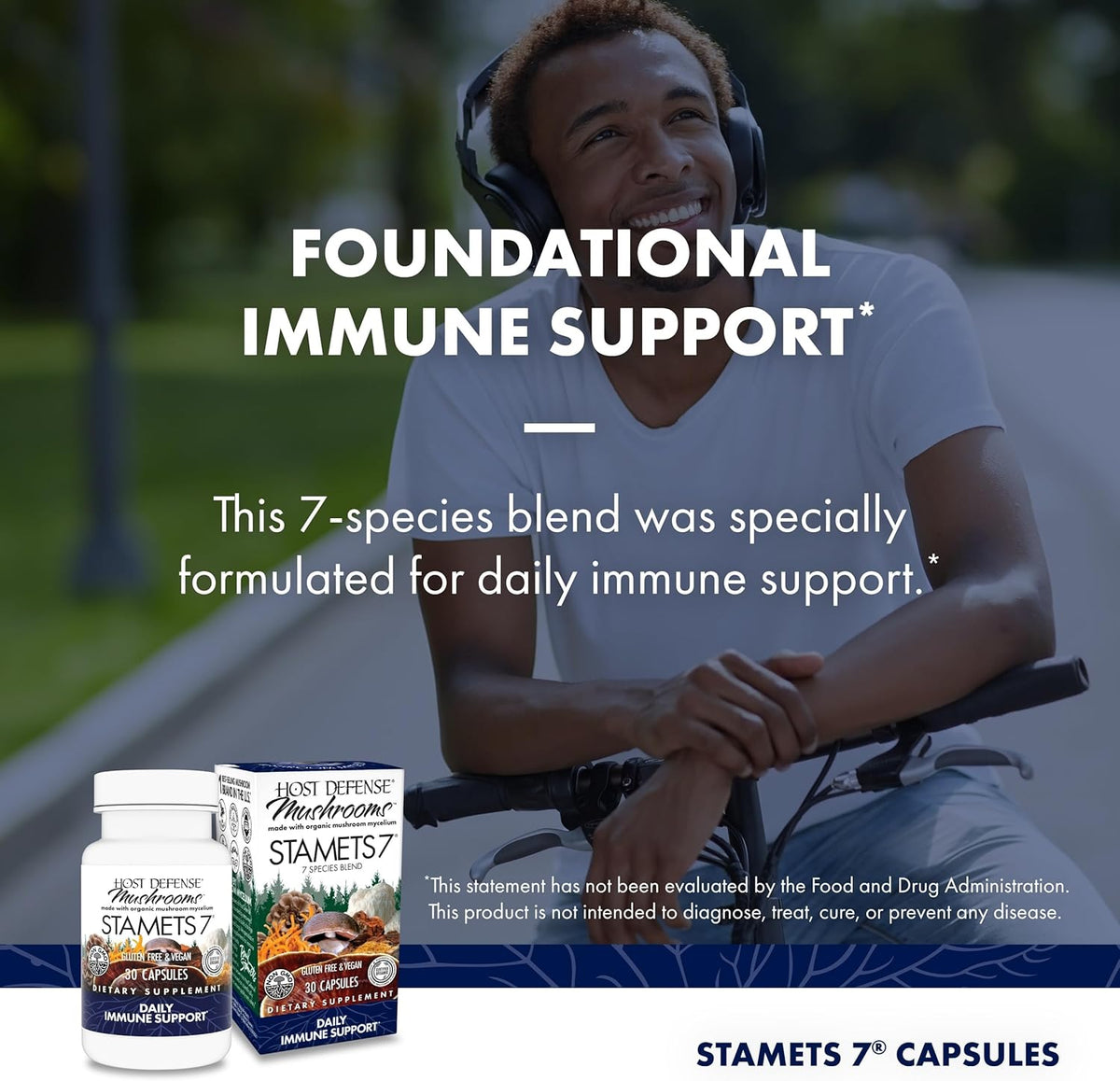 Host Defense Stamets 7-7 Species Blend - Mushroom Supplement for Immune Support - Includes Royal Sun Blazei, Cordyceps, Reishi, Maitake, Lion&#39;s Mane, Chaga &amp; Mesima - 30 Capsules