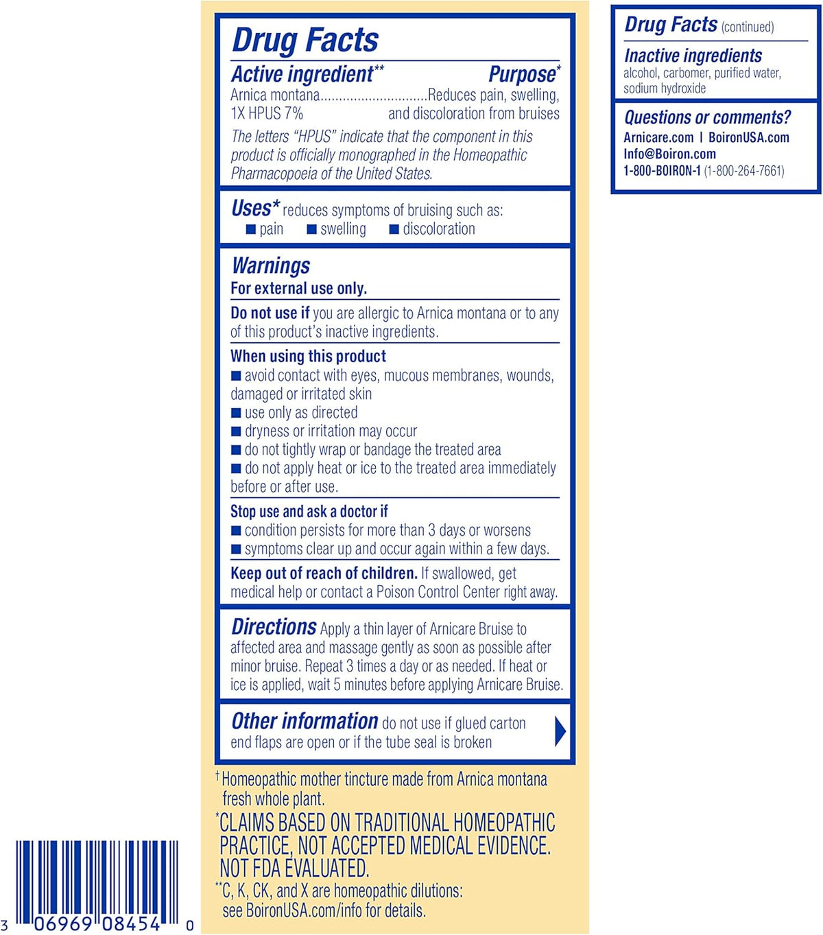 Boiron Arnicare Bruise Gel for Relief of Pain, Inflammation or Swelling, Soreness, and Discoloration - Non-greasy and Fragrance-Free - 1.5 oz