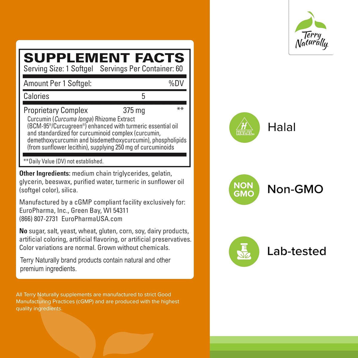 Terry Naturally CuraMed 375mg - Antioxidant Supplement for Brain &amp; Immune Health Support - Dietary Supplement with Curcumin &amp; Turmeric Essential Oil - Herbal Liver Support - 60 Softgels