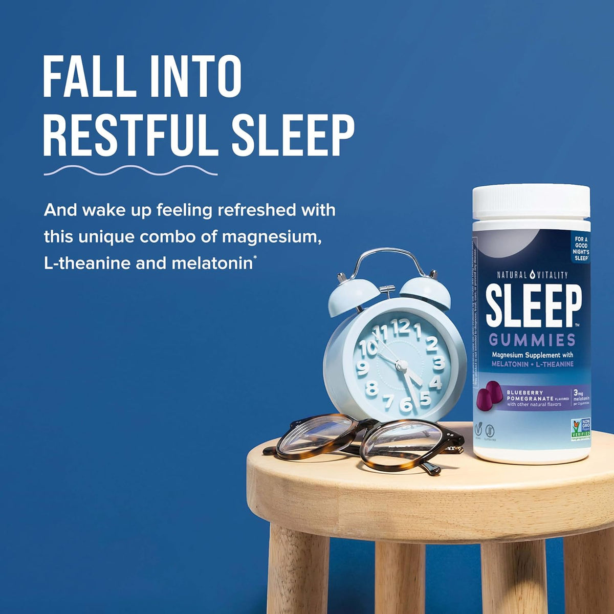 Natural Vitality SLEEP Gummies, Magnesium Supplement With Melatonin and L-Theanine, Vegan, Gluten Free, Helps the Body Ease Into Sleep, Blueberry Pomegranate 120 Count