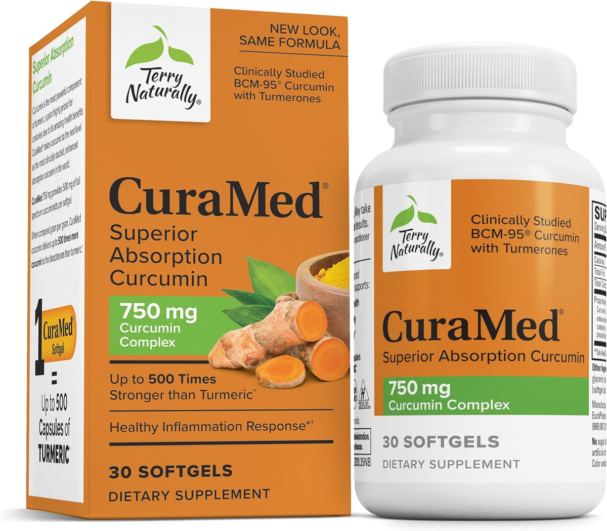 Terry Naturally CuraMed 750mg - Antioxidant Supplement for Brain &amp; Heart Health Support - Dietary Supplement with High-Potency Curcumin Complex - Kidney, Liver &amp; Immune Health Support - 30 Softgels