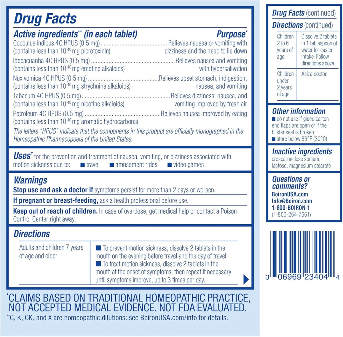 Boiron MotionCalm Relief for Nausea, Vomiting, or Dizziness associated with Motion Sickness Due to Travel, Amusement Rides, and Video Games or VR - Non-Drowsy - 60 Count