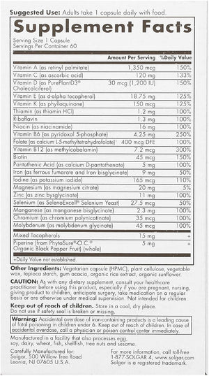 Solgar One Daily Women's Multi Whole Body Support Highly Absorbable Delayed Release Vitamin for Women, Supplement for Immune, Heart, Energy, Stress, Hair Skin Nails & Reproductive Health, 60 Servings