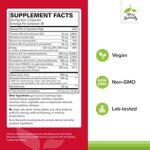 Terry Naturally Healthy Feet & Nerves - Herbal Supplement with Bioactive Vitamin B12 - Circulation & Nerve Health Support Supplement - Vegan Capsules with Boswellia Serrata - 120 Capsules