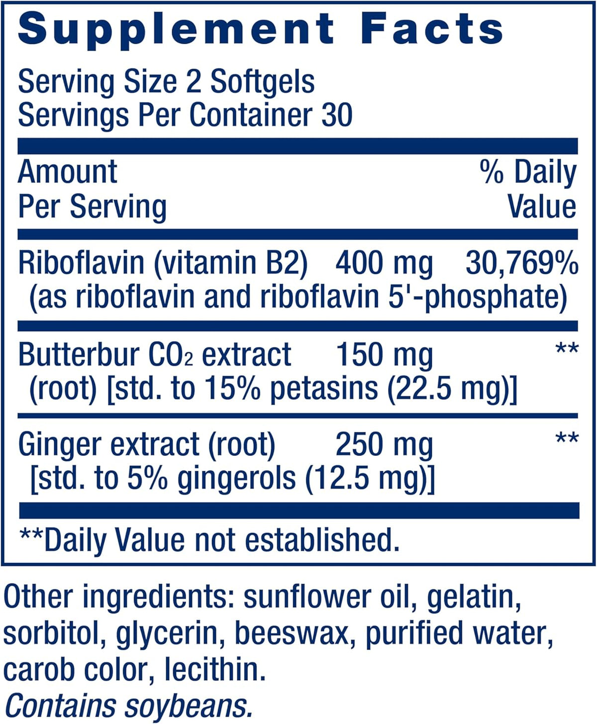 Life Extension Migra-Eeze - Butterbur Root Extract with Vitamin B2 (Riboflavin) & Ginger Supplement - Formula to Ease Head Discomfort - Gluten-Free — 60 Softgels