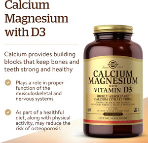 Solgar Calcium Magnesium with Vitamin D3, 300 Tablets - Promotes Healthy Bones, Supports Nerve & Muscle Function - Highly Absorbable Form - Non-GMO and Gluten Free - 60 Servings