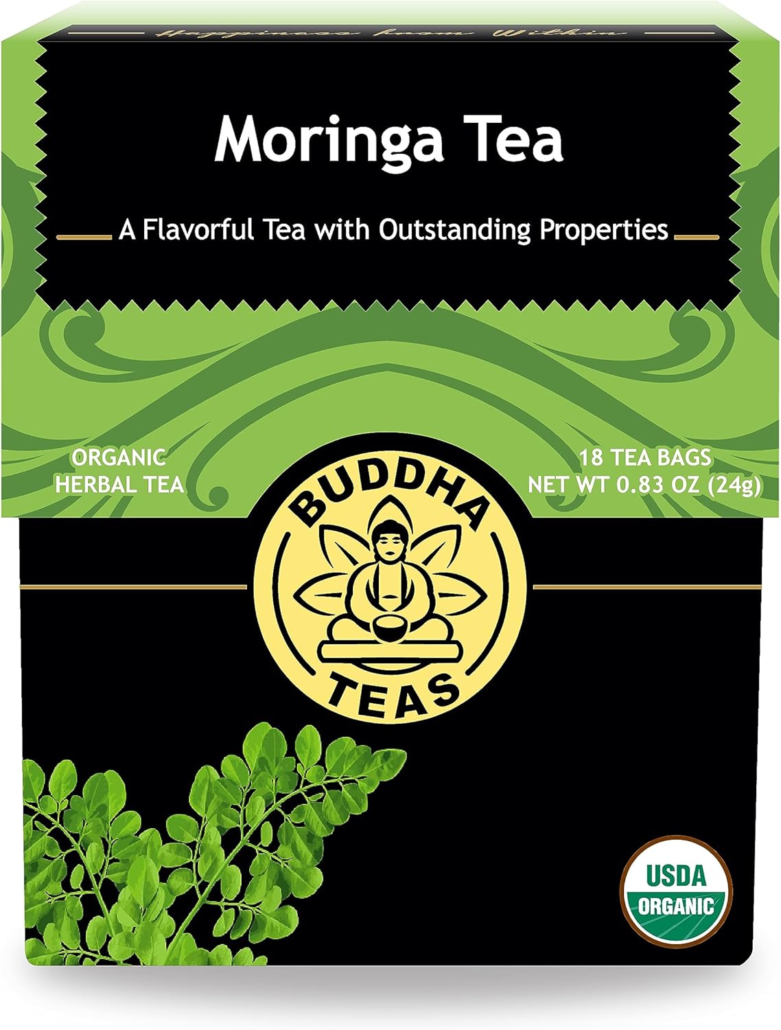 Organic Moringa Oleifera Tea - Kosher, Caffeine Free, GMO-Free, Bleach Free Tea Bags, 18Count