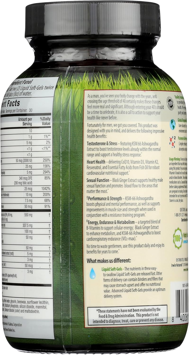 Irwin Naturals Energy &amp; Endurance Testosterone UP Men Over 40 60 Liquid Softgel