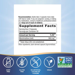 Nature's Way Marshmallow Root, Traditionally Used to Soothe Digestion*, Non-GMO Project Verified, Vegan, 100 Capsules