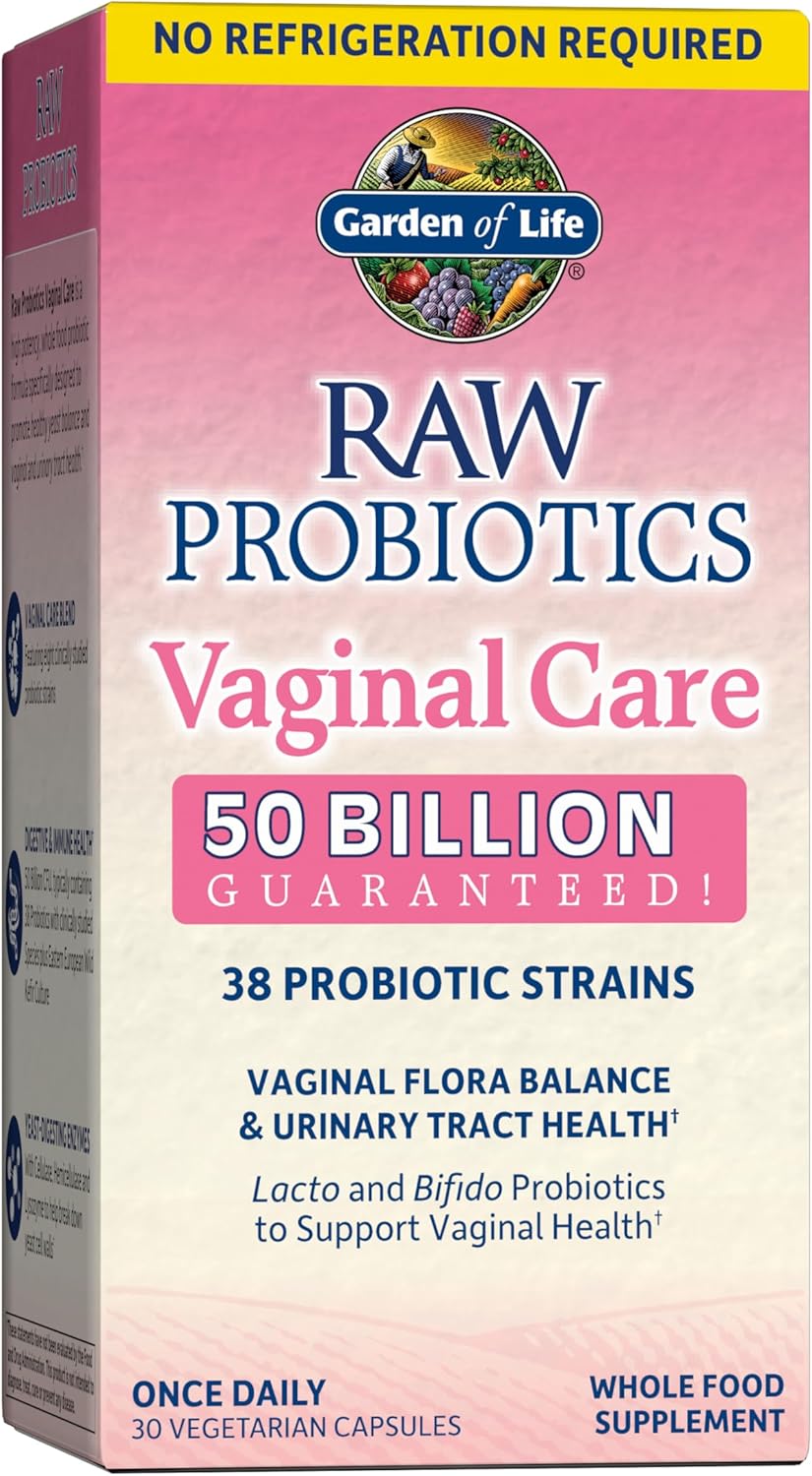 Garden of Life RAW Probiotics Vaginal Care Shelf Stable - 50 Billion CFU Guaranteed Through Expiration, Acidophilus - Once Daily - Certified Gluten Free - No Refrigeration - 30 Vegetarian Capsules