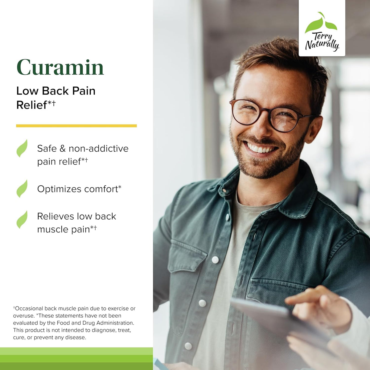 Terry Naturally Curamin Low Back Pain Relief - 60 Capsules - with Curcumin, Boswellia &amp; DLPA - Non-GMO, Vegan, Gluten Free - 20 Total Servings