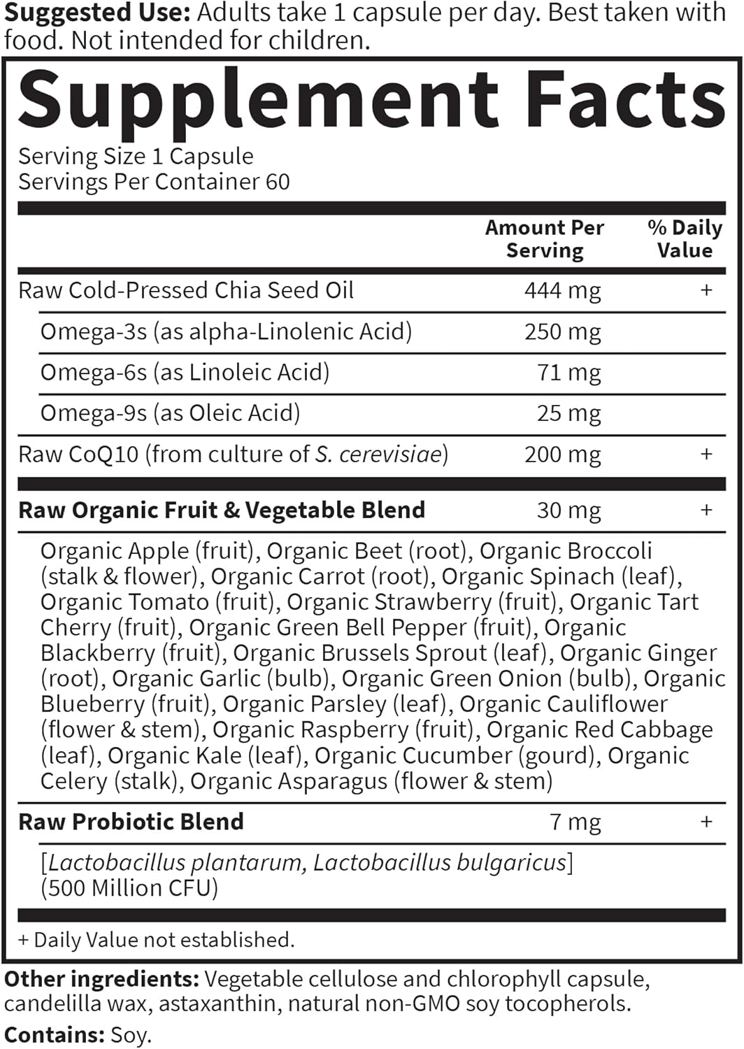 Garden of Life CoQ10 200mg, Vegetarian Omega 3 6 9 Supplement Raw Co Q 10 Chia Seed Oil, Whole Food Nutrition with Antioxidant Support, Coenzyme q10 Supplement for Heart Health, 60 Capsules