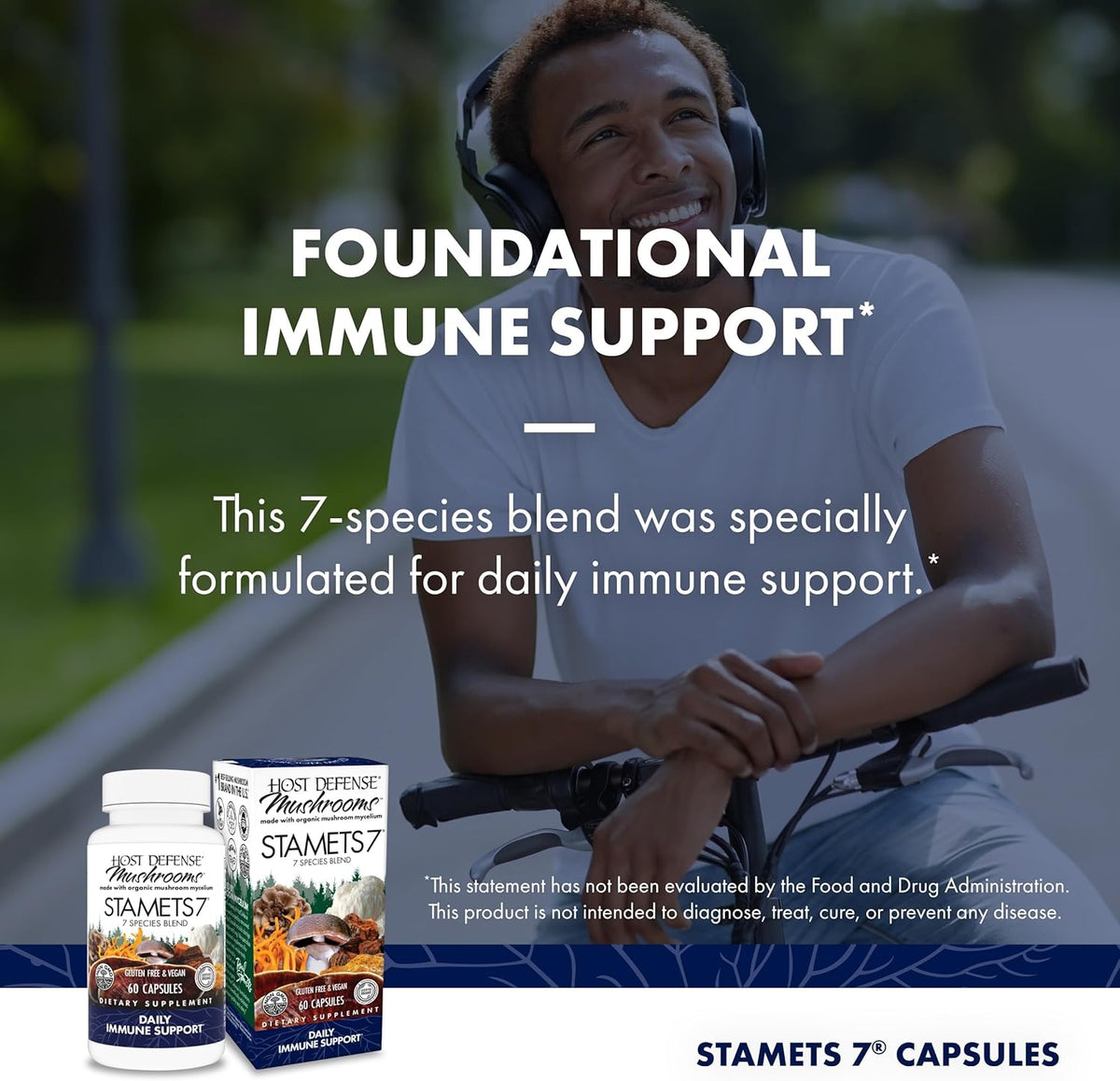 Host Defense Stamets 7-7 Species Blend - Mushroom Supplement for Immune Support - Includes Royal Sun Blazei, Cordyceps, Reishi, Maitake, Lion's Mane, Chaga & Mesima - 60 Capsules (30 Servings)