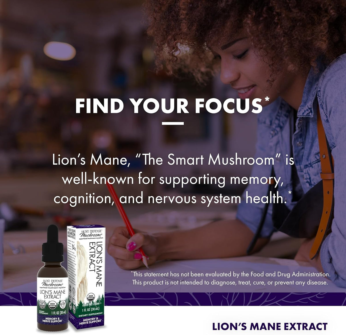 Host Defense Mushrooms Lion&#39;s Mane Extract - Lion&#39;s Mane Liquid Supplement for Brain Health - Mushroom Support for Focus &amp; Memory Function - Immune &amp; Nervous System Support - 1 fl oz (30 Servings)