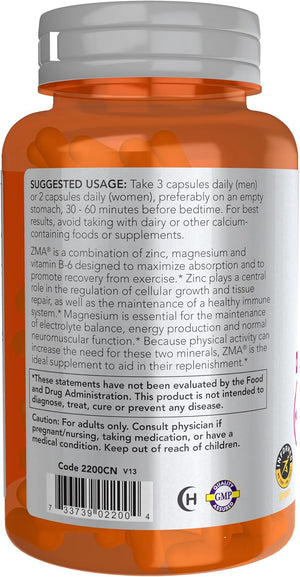 NOW Foods Sports Nutrition, ZMA (Zinc, Magnesium and Vitamin B-6), Enhanced Absorption, Sports Recovery*, 90 Capsules