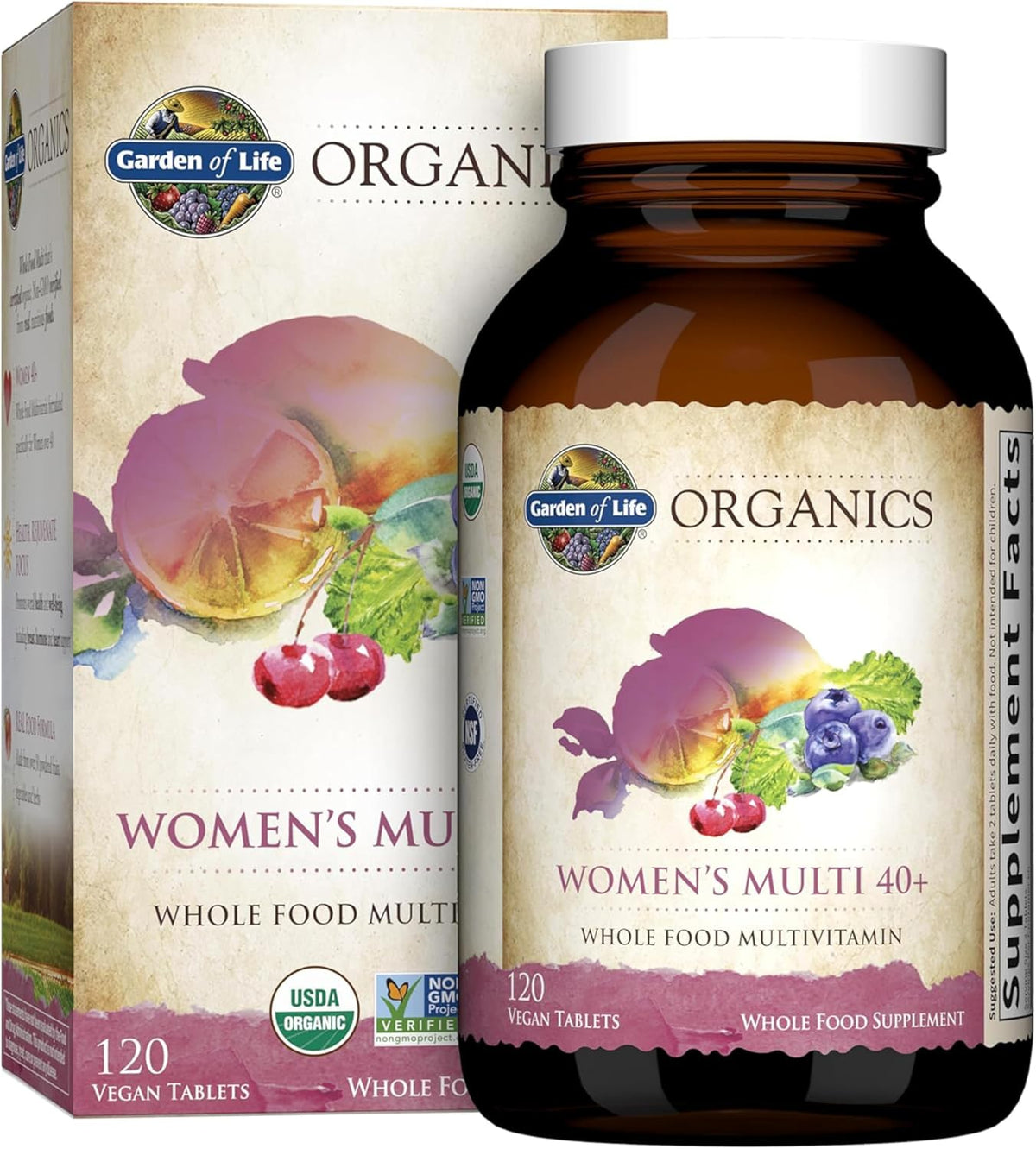 Garden of Life Organics Vitamins for Women 40 Plus - 120 Tablets, Womens Multi 40 Plus, Vegan Vitamins for Women Over 40, Hormone &amp; Breast Health Support Blend, Whole Food Womens Multivitamin