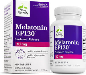 Terry Naturally Melatonin EP 120 10mg - Sleep Support Supplement with Antioxidants - Gluten-Free Supplement for Healthy Sleep - Dietary Supplement to Aid Healthy Aging & Immune Health - 60 Tablets