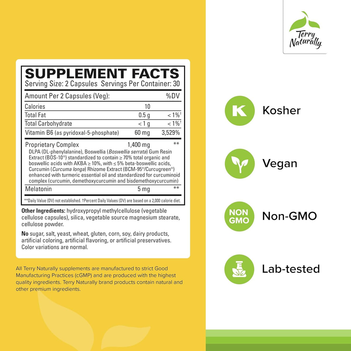 Terry Naturally Curamin Nighttime - Curcumin & DLPA Capsule - Non-GMO Supplement to Support Healthy Sleep & Relaxation - Herbal Supplement with Melatonin - 60 Capsules