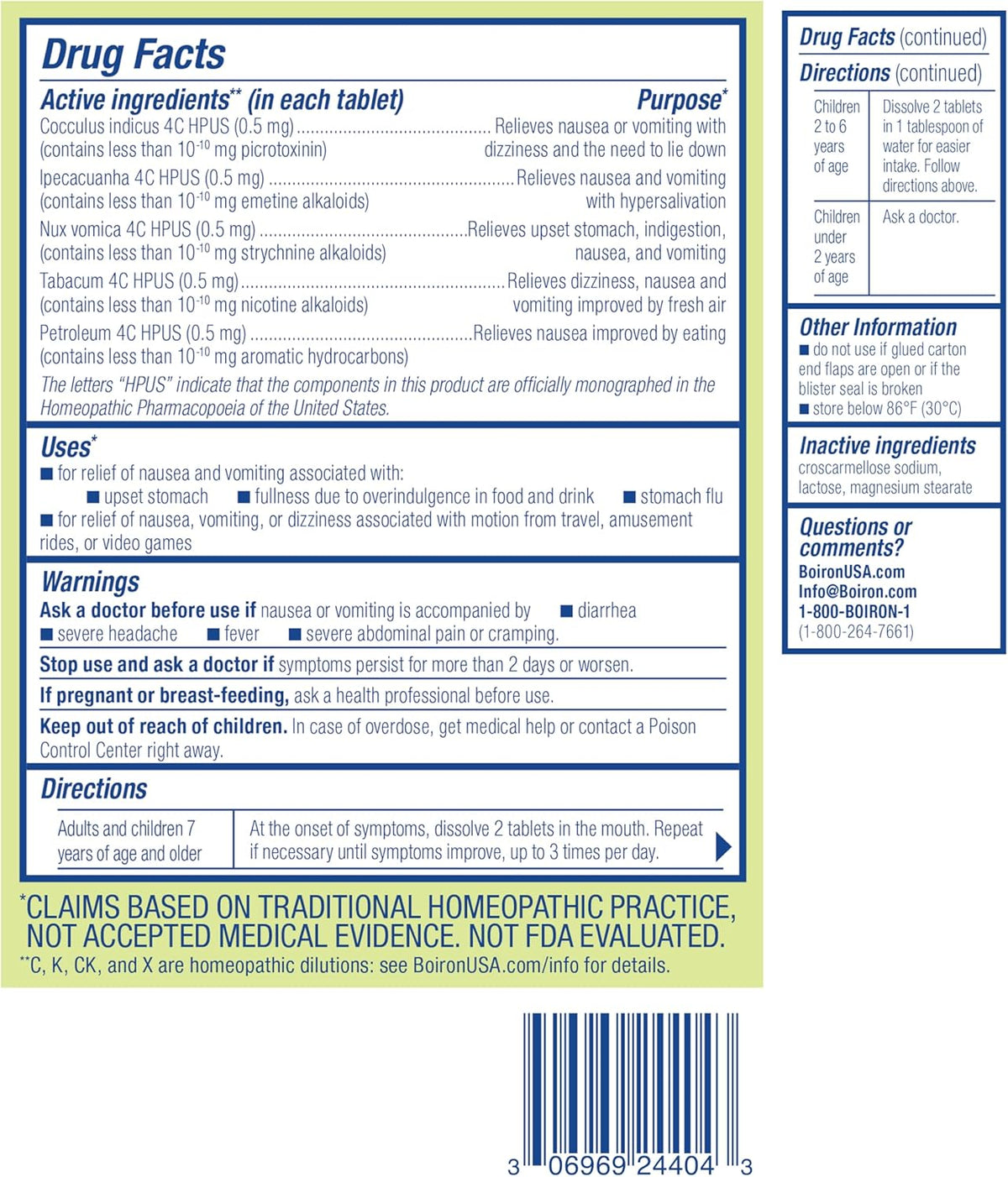 Boiron NauseaCalm Relief for Upset Stomach, Nausea, and Vomiting Due to Stomach Flu, Overindulgence, or Motion Sickness - Non-Drowsy - 60 Count