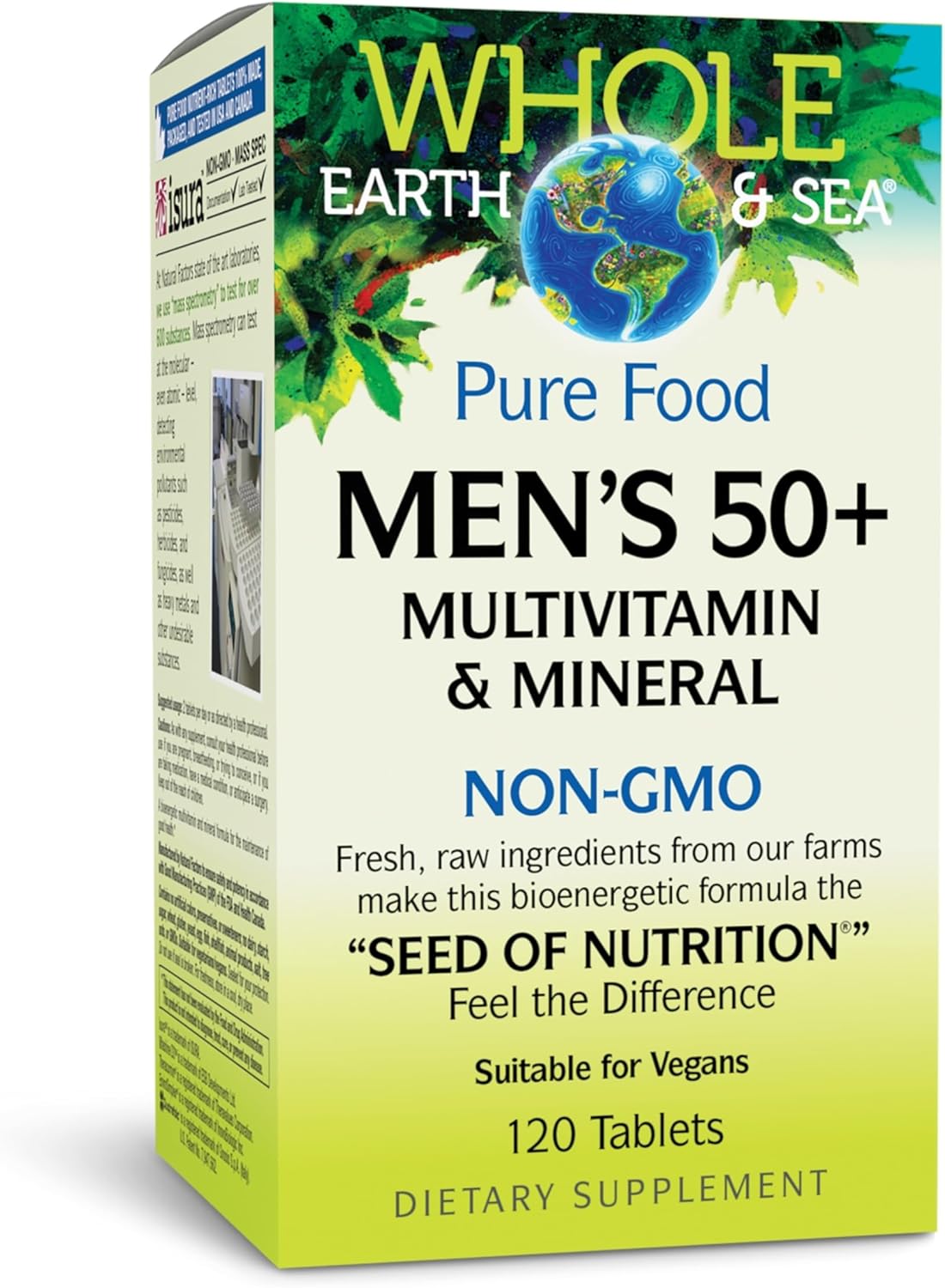 Natural Factors Whole Earth &amp; Sea Men's 50+ Multivitamin &amp; Mineral - Daily Nutritional Support Multivitamin - Supports Brain Health &amp; Immune System Function - Vegan - 120 Tablets (60 Servings)