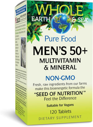Natural Factors Whole Earth & Sea Men's 50+ Multivitamin & Mineral - Daily Nutritional Support Multivitamin - Supports Brain Health & Immune System Function - Vegan - 120 Tablets (60 Servings)