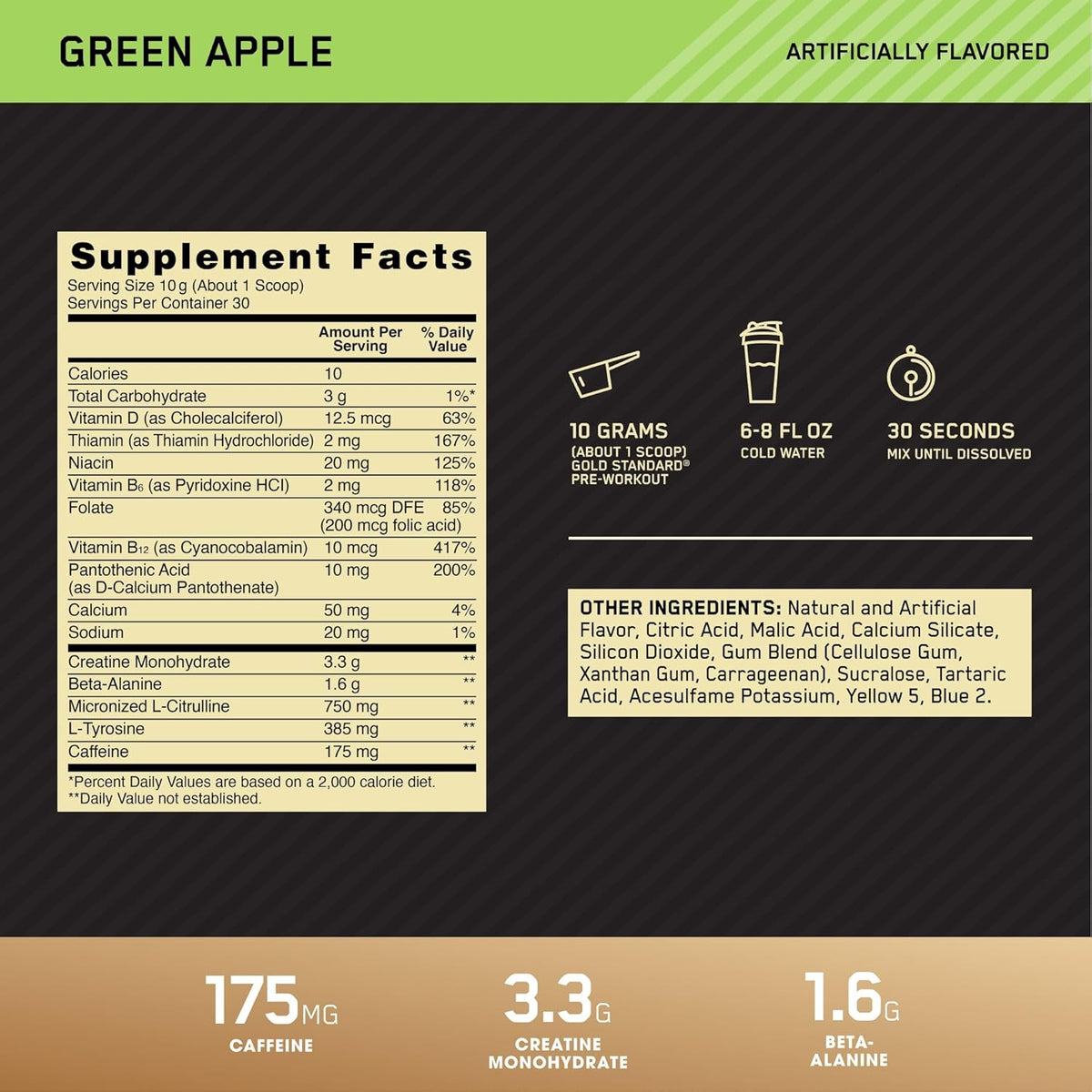 Optimum Nutrition Gold Standard Pre Workout with Creatine, Beta-Alanine, and Caffeine for Energy, Flavor: Green Apple, 30 Servings