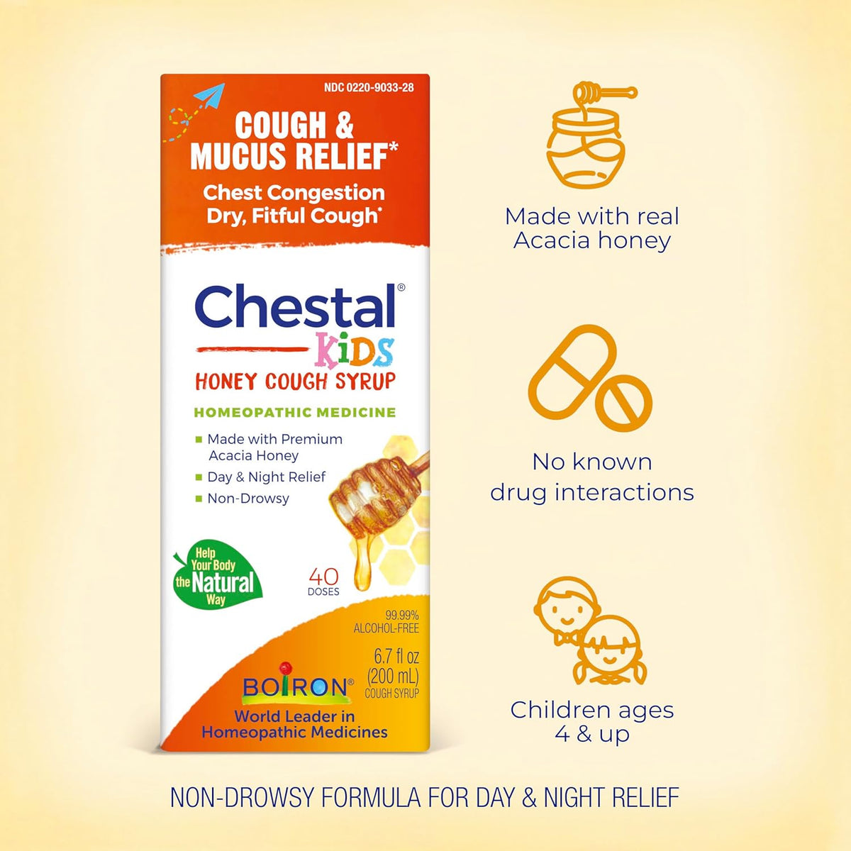Boiron Chestal Honey Children&#39;s Cough Syrup for Nasal and Chest Congestion, Runny Nose, and Sore Throat Relief - 6.7 Fl oz