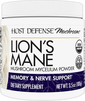 Host Defense Lion's Mane Powder - Brain Health Support Supplement - Mushroom Supplement to Support Focus & Memory Function - Immune & Nervous System Support Supplement - 3.5 oz (66 Servings)
