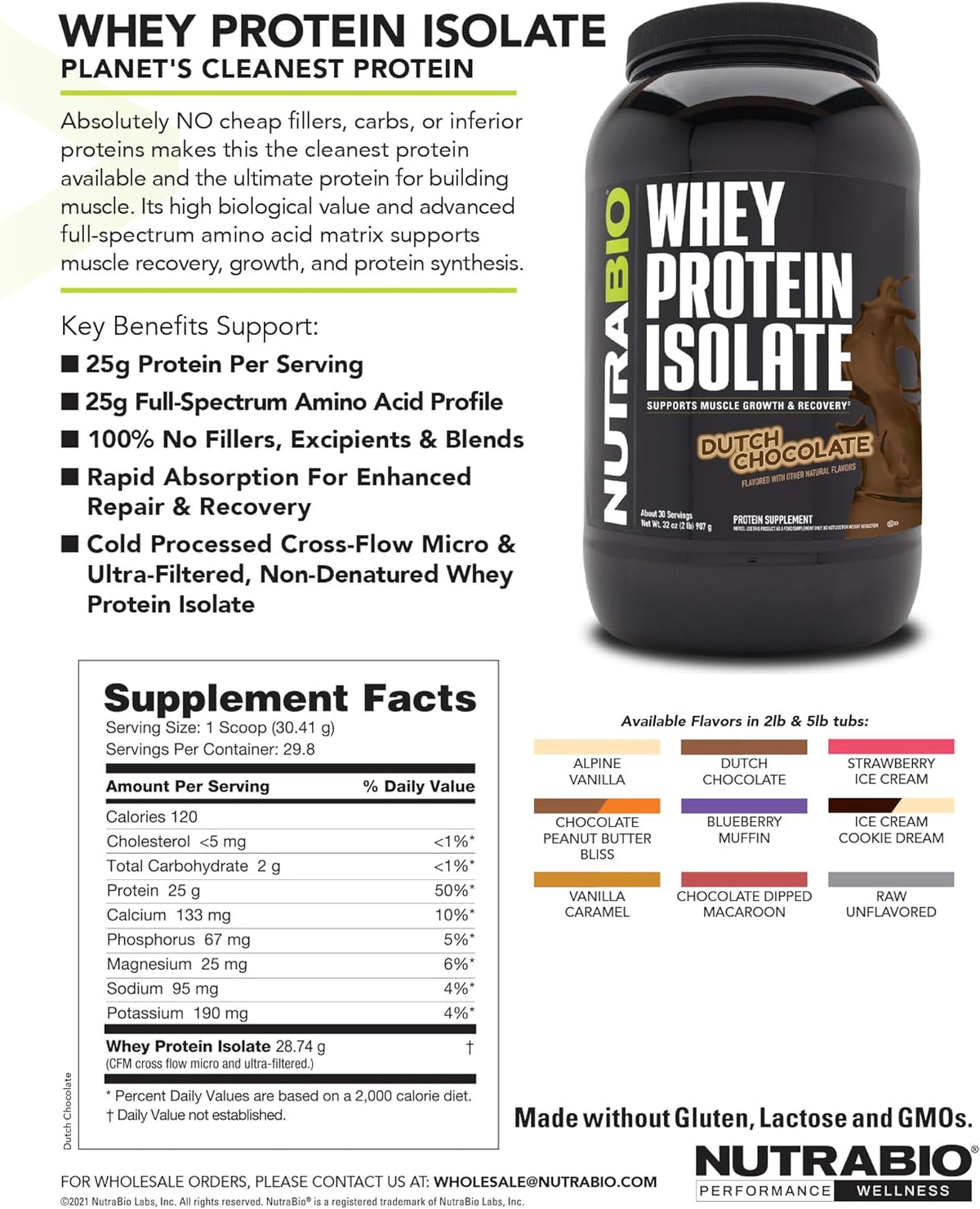 NutraBio 100% Whey Protein Isolate Protein Powder – 25g Protein with Complete Amino Acid Profile, Non-GMO, Soy and Gluten Free, Low Carb and Low Calorie Whey Protein Powder - Dutch Chocolate - 2 Lbs.