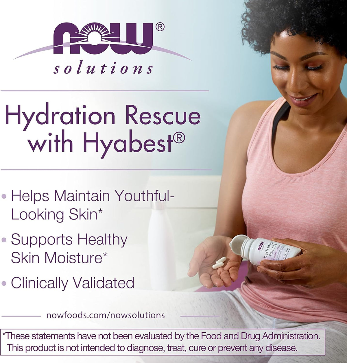 NOW Foods Solutions, Hydration Rescue with Hyabest® hyaluronic acid, 60 Veg Capsules