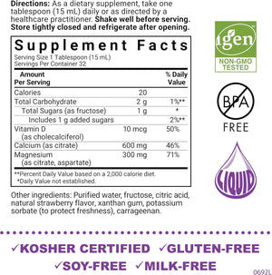 Bluebonnet Nutrition Liquid Calcium Citrate Calcium Citrate, Magnesium Citrate, Vitamin D3, Bone Health, Gluten Free, Soy Free, Milk Free, Kosher, 32 Servings, Strawberry Flavor, 16 Fl Oz
