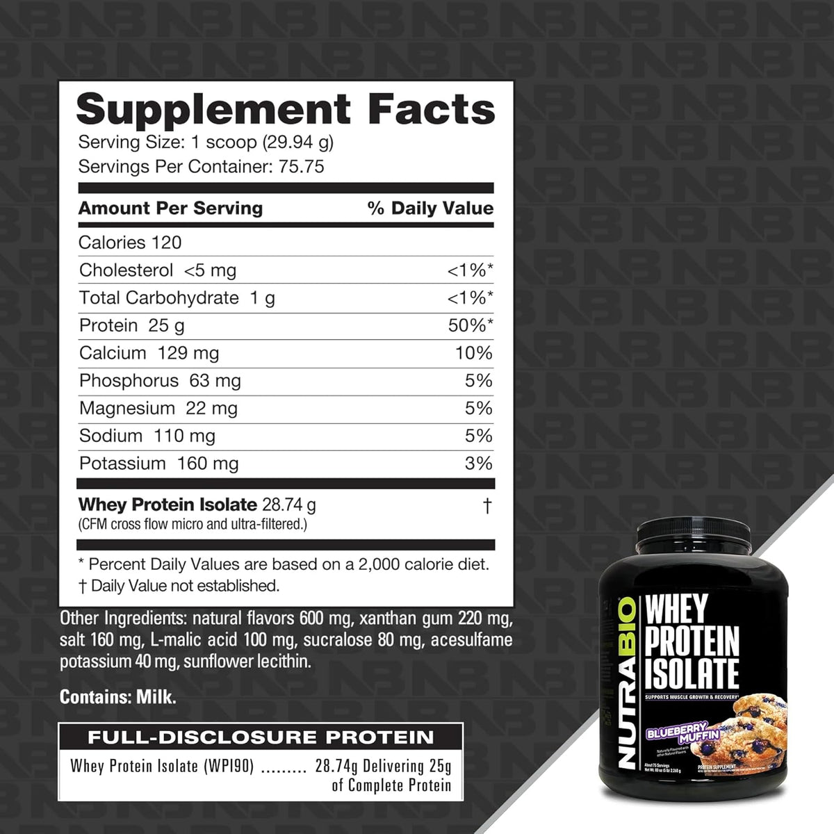 NutraBio 100% Whey Protein Isolate Protein Powder – 25g Protein with Complete Amino Acid Profile, Non-GMO, Soy and Gluten Free, Low Carb and Low Calorie Whey Protein Powder - Blueberry Muffin - 5 Lbs.