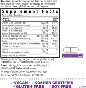 Bluebonnet Nutrition Stress Relief B Complex Vegetable Capsules, Vitamin B6, B12, Biotin, Folate, Vegan, Gluten & Soy & Milk Free, Kosher, Unflavored, 100 Count