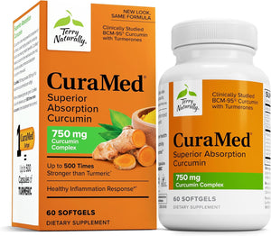 Terry Naturally CuraMed 750mg - Antioxidant Supplement for Brain & Heart Health Support - Dietary Supplement with High-Potency Curcumin Complex - Kidney, Liver & Immune Health Support - 60 Softgels