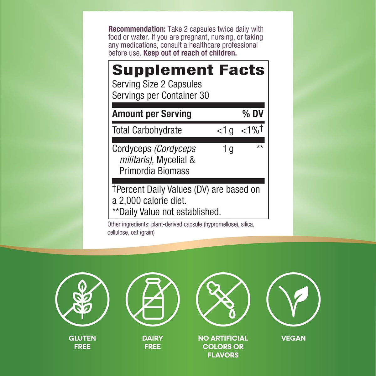 Nature&#39;s Way Cordyceps Premium Herbal - 1,000 mg Per 2-Capsule Serving - Traditional Support for Vitality &amp; Endurance* - Mushroom Supplement - Gluten Free - 60 Vegan Capsules