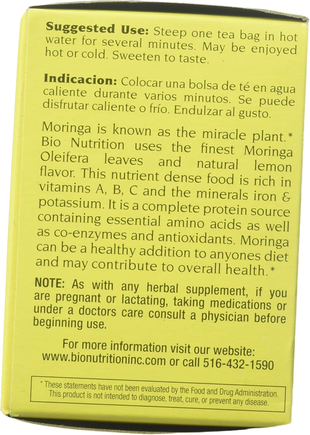 Bio Nutrition Lemon Moringa Tea Bags, 2.1 Ounce